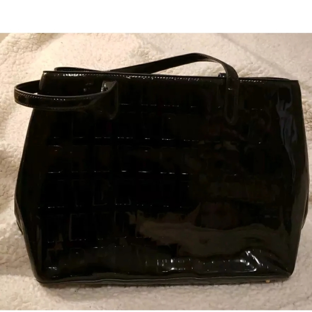 DKNY Black Patent Vinyl Logo Tote Purse